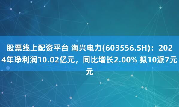 股票线上配资平台 海兴电力(603556.SH)：2024年净利润10.02亿元，同比增长2.00% 拟10派7元